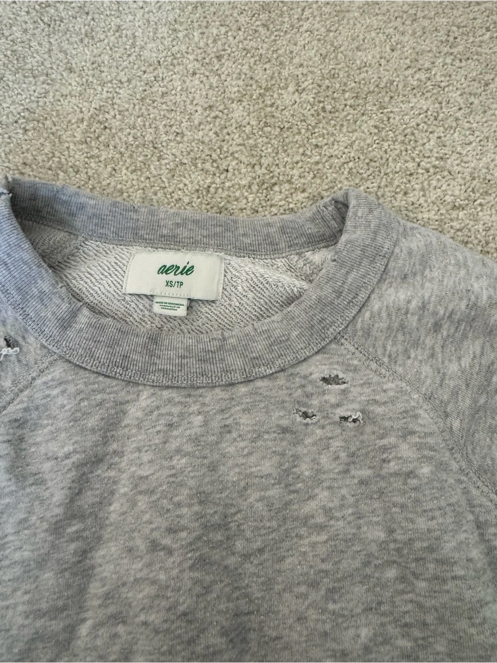 Aerie Grey Cropped Sweatshirt XS | Distressed, Lounge, Casual - Picture 2 of 2